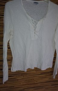 Chelsea Sky Creme Lace Up Front Top XL Plus